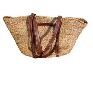 Zara Natural Straw Tote with Brown Leather Straps